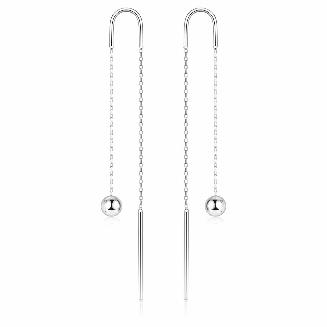 Cercei Silver Flow din Argint 925 – Cercei Threader Lungi cu Biluță 5 mm, Design Minimalist, 8 cm. CD627