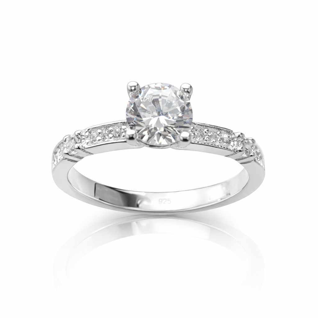 Inel Logodnă Argint 925 cu Zirconiu Central Briliant și Pave Lateral – Elegant, Fin, 2.7g. ID400
