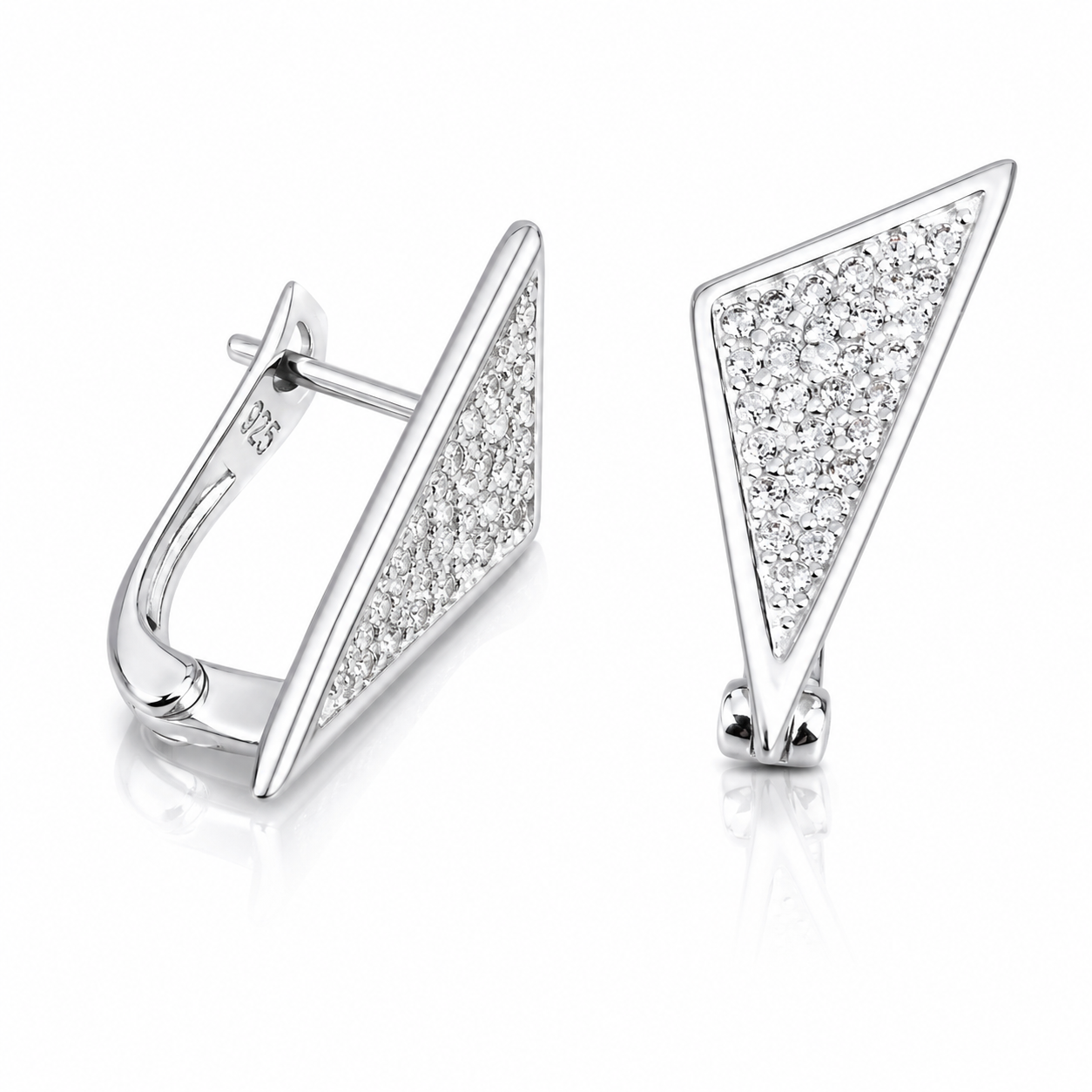 Cercei Triunghiulari din Argint 925 cu Zirconii – Design Geometric Modern 17x6 mm, Eleganță Minimalistă Premium. CD576