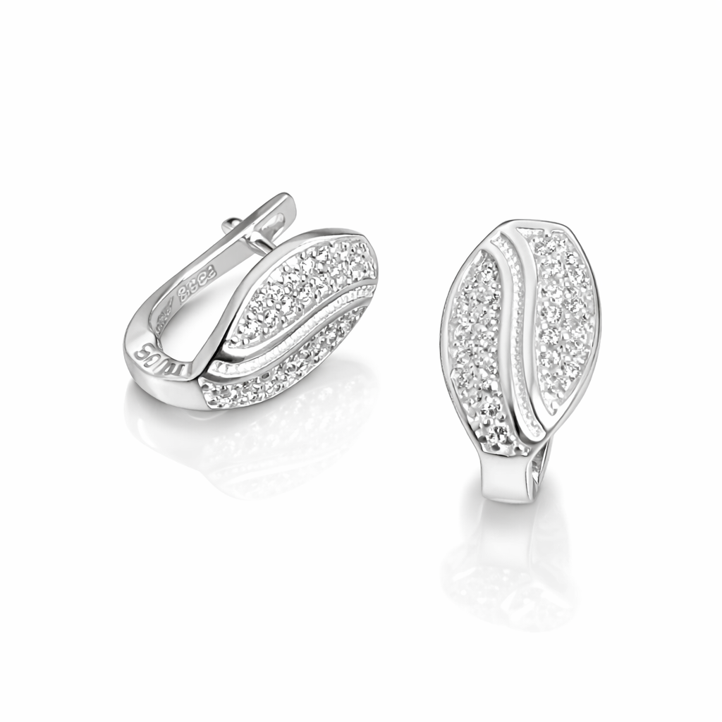 Cercei din Argint 925 „Frunza Imperială” cu Zirconii – Design Elegant, Tortiță Sigură. CD535