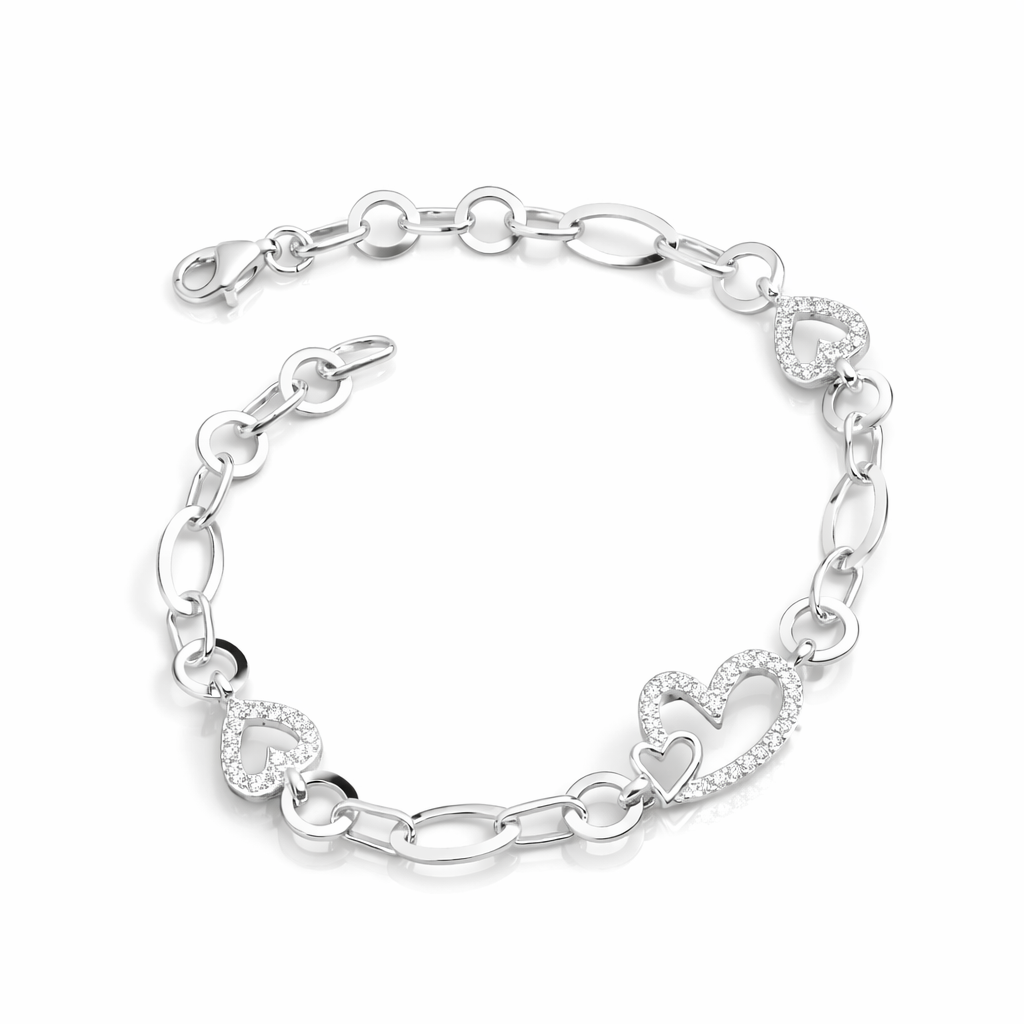 Brățară Argint 925 Inimi Pavé „Eterna Affection” – Eleganță Romantică, 19 cm. BD380