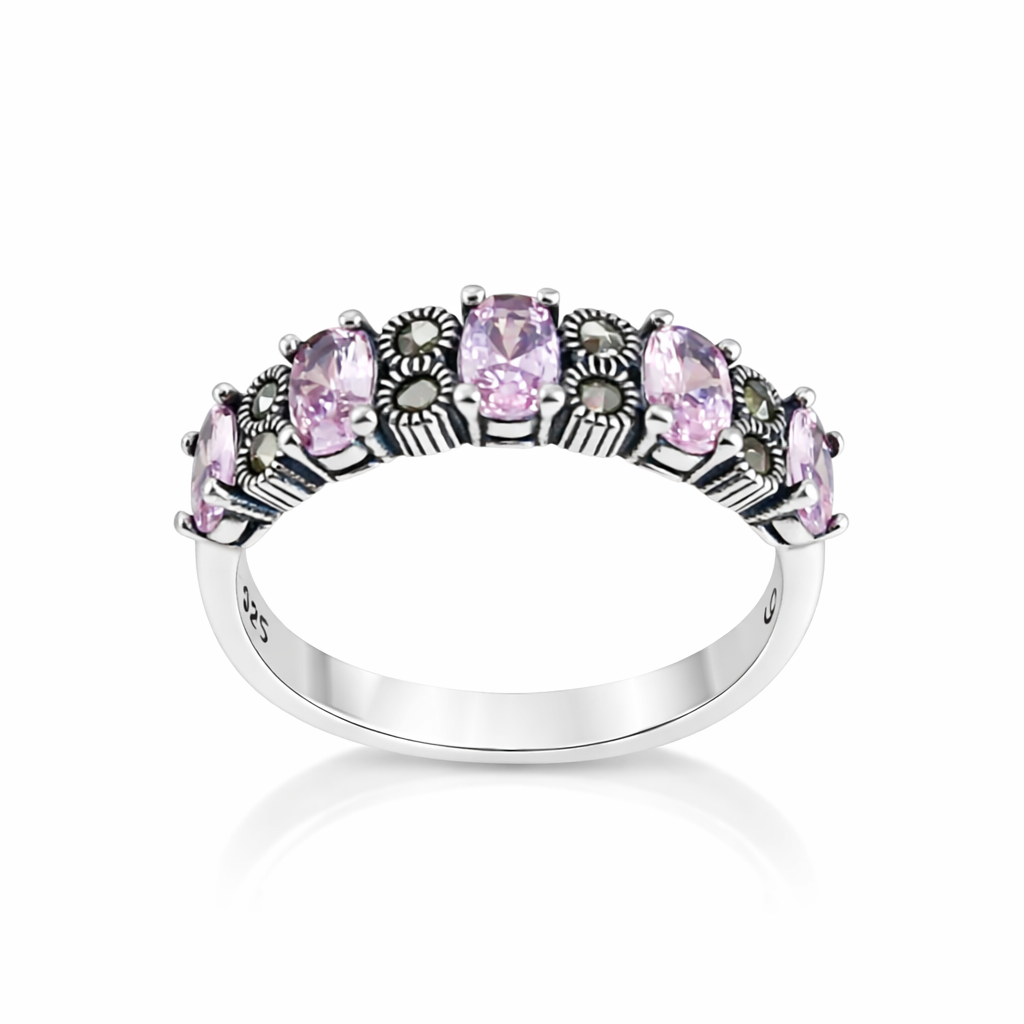 Inel Argint 925 cu Marcasite și Cristale Roz Pal – Design Vintage Elegant, Model Unic Infinity Bijoux România. ID499