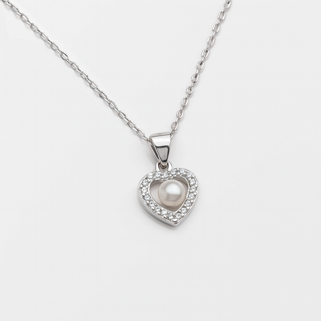 Colier inimă din argint 925 cu perlă naturală