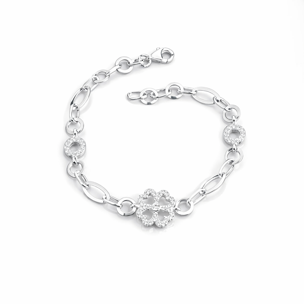 Brățară din Argint 925 „Trifoi Regal” – Eleganță Norocoasă cu Accente Strălucitoare. BD386