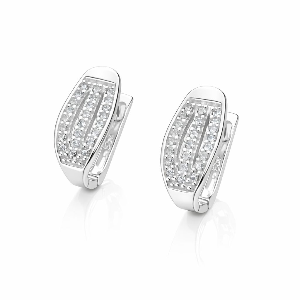 Cercei „Lunaria Glow” din Argint 925 cu Zirconii Pavé, Design Modern Lucios. CD533