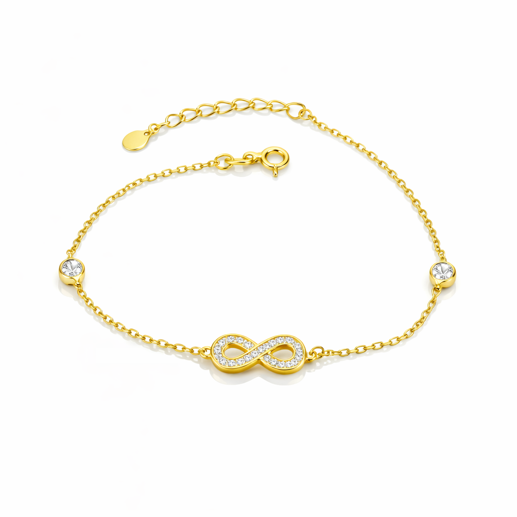 Brățară Infinity Aeterna din Argint 925 Aurit – Simbol al Iubirii Infinite, Lungime Ajustabilă 17+4 cm. BD402