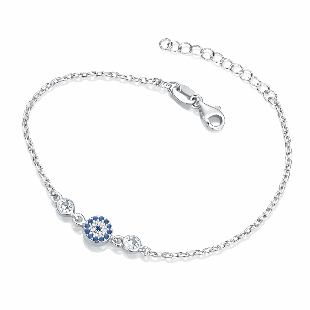Brățară Argint 925 cu Ochi Protector Albastru și Zirconii – Lungime Ajustabilă 16+4 cm, Design Delicat Elegant. BD388