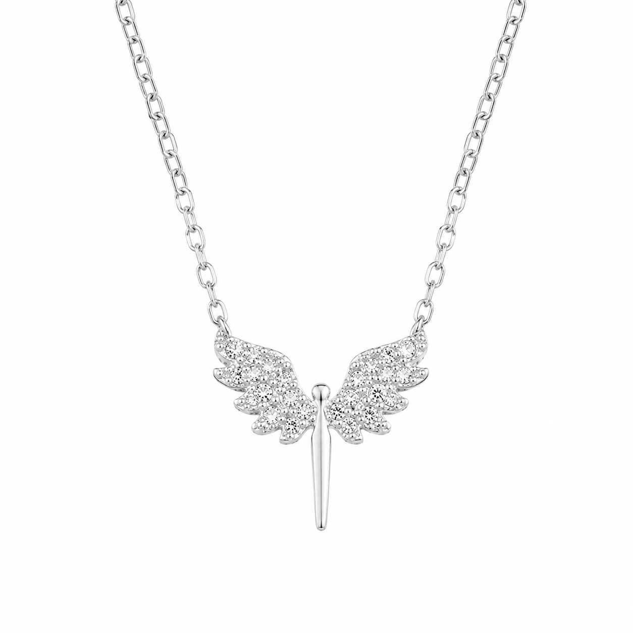 Colier Aripi Înger din Argint 925 cu Zirconii – Delicat și Elegant, Lungime Ajustabilă 41+5 cm, Pandantiv 13x10 mm – Cadou Special Femei România. C230