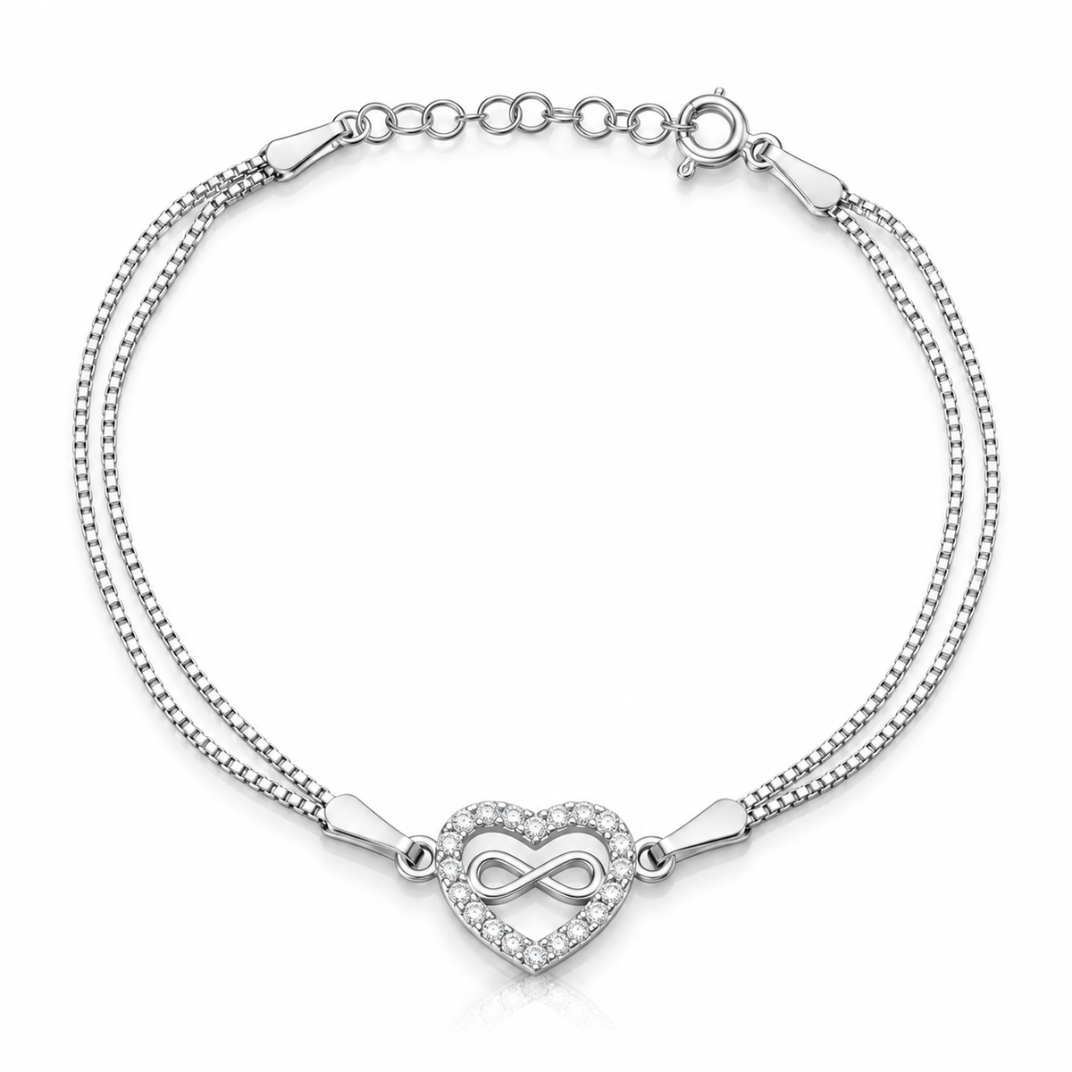 Brățară din argint 925 „Legământ Infinit” – două fire, inimă și infinit, ajustabilă 17+3 cm. BD474