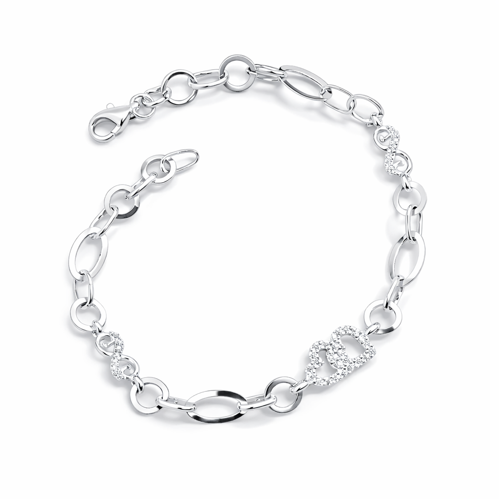 Brățară din Argint 925 „Inimi Unite” – Design Modern cu Inimi Duble, 18,5 cm. BD385