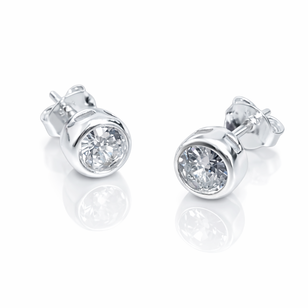 Cercei Argint 925 cu Închidere Tip Șurub, Zirconiu Clar 5 mm. Bijuterii Premium cu Cutie Cadou. CD554