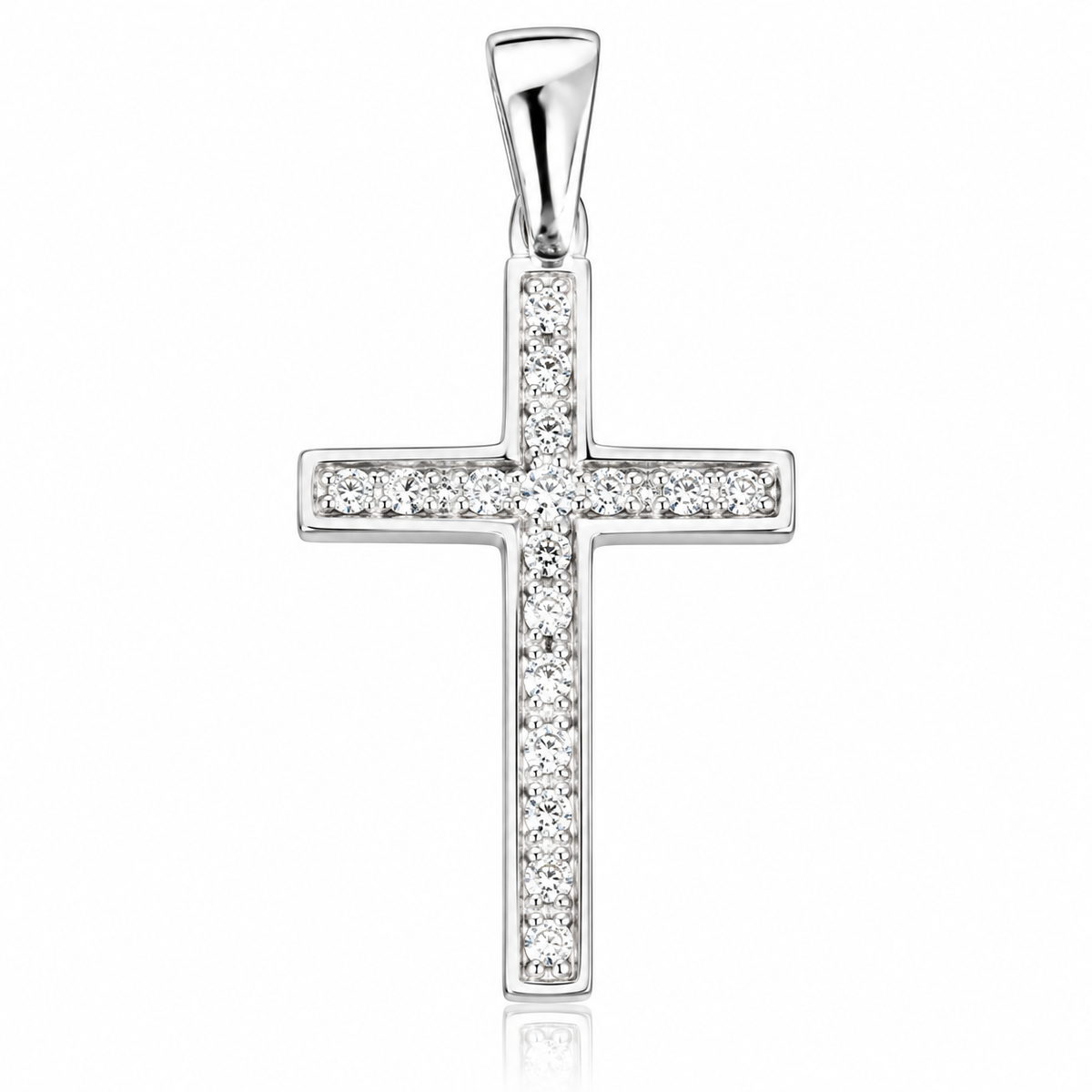 Pandantiv Cruce Lumina Credinței din Argint 925 Rodiat cu Zirconii – 23 x 15 mm. P77