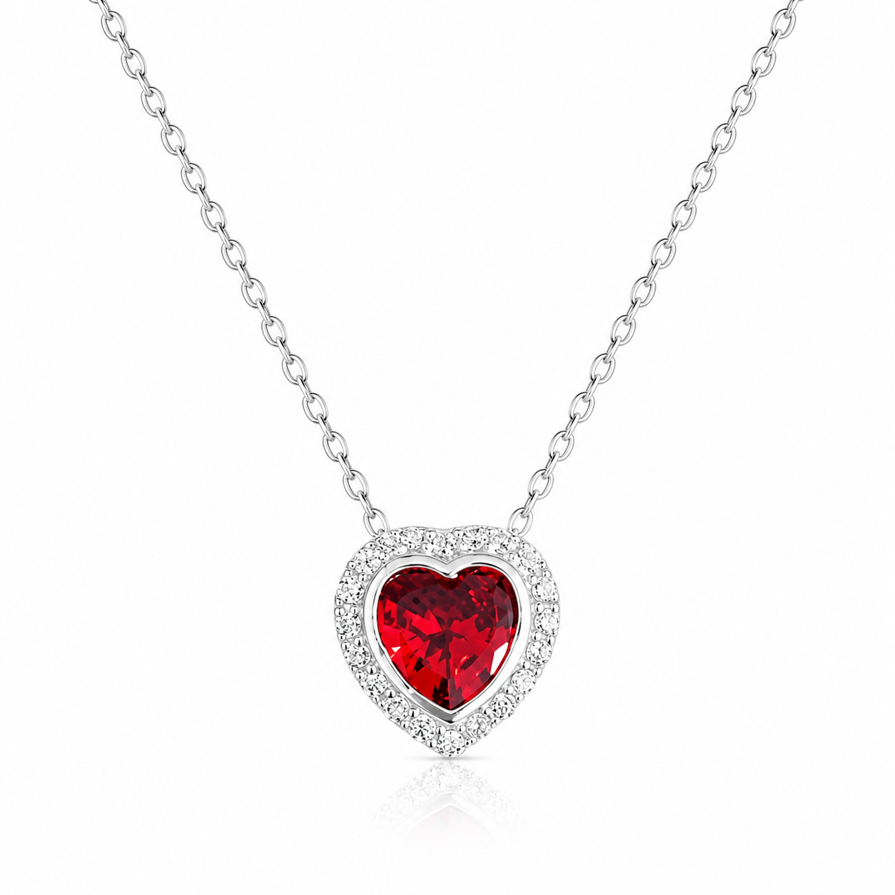 Colier din Argint 925 cu Pandantiv Inimă Roșie Zirconia, 12x11 mm, Lungime Ajustabilă 40+5 cm – Cadou Romantic Elegant pentru Femei. C229