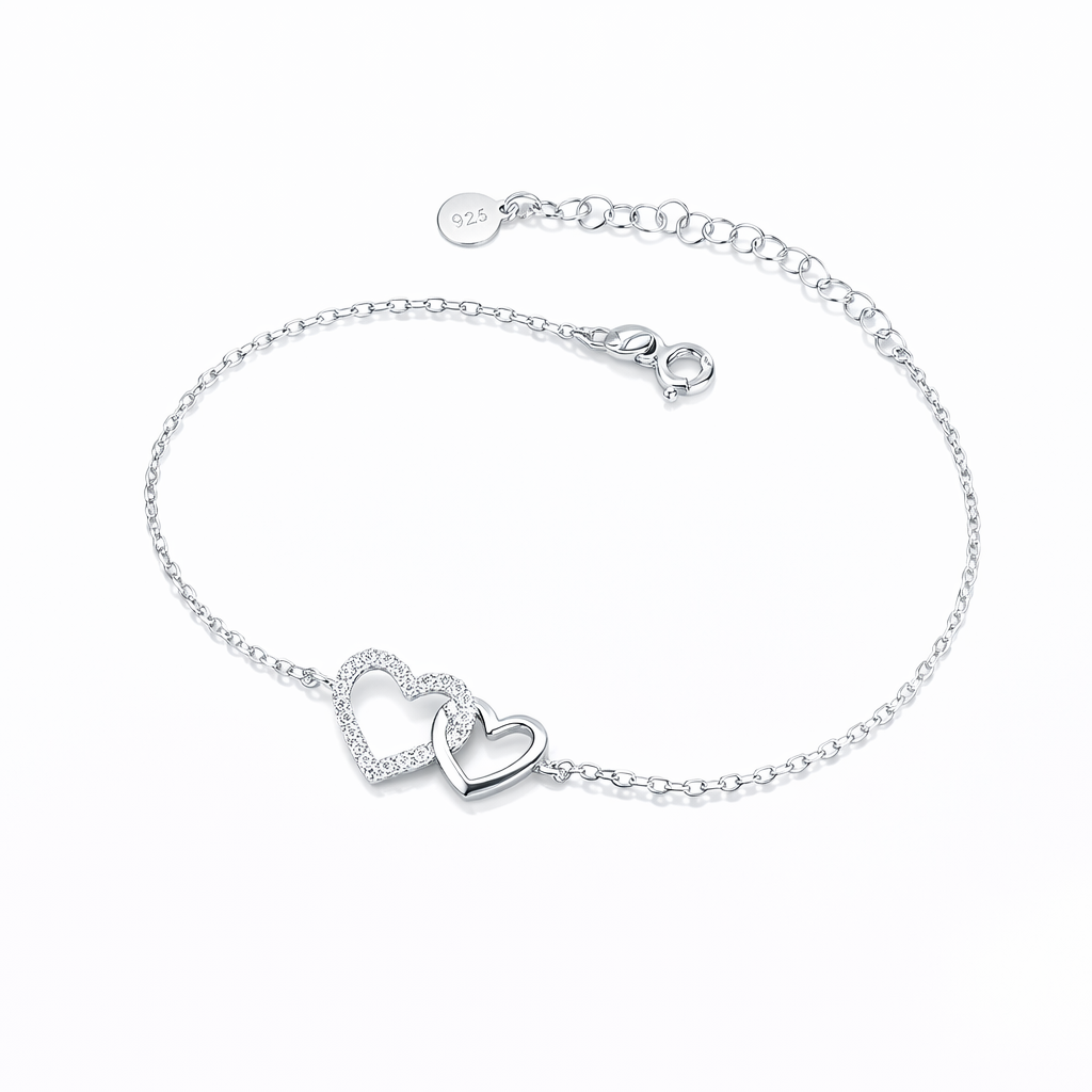Brățară Argint 925 Double Heart Infinity – Eleganță Delicată cu Semnificație Emoțională. BD373