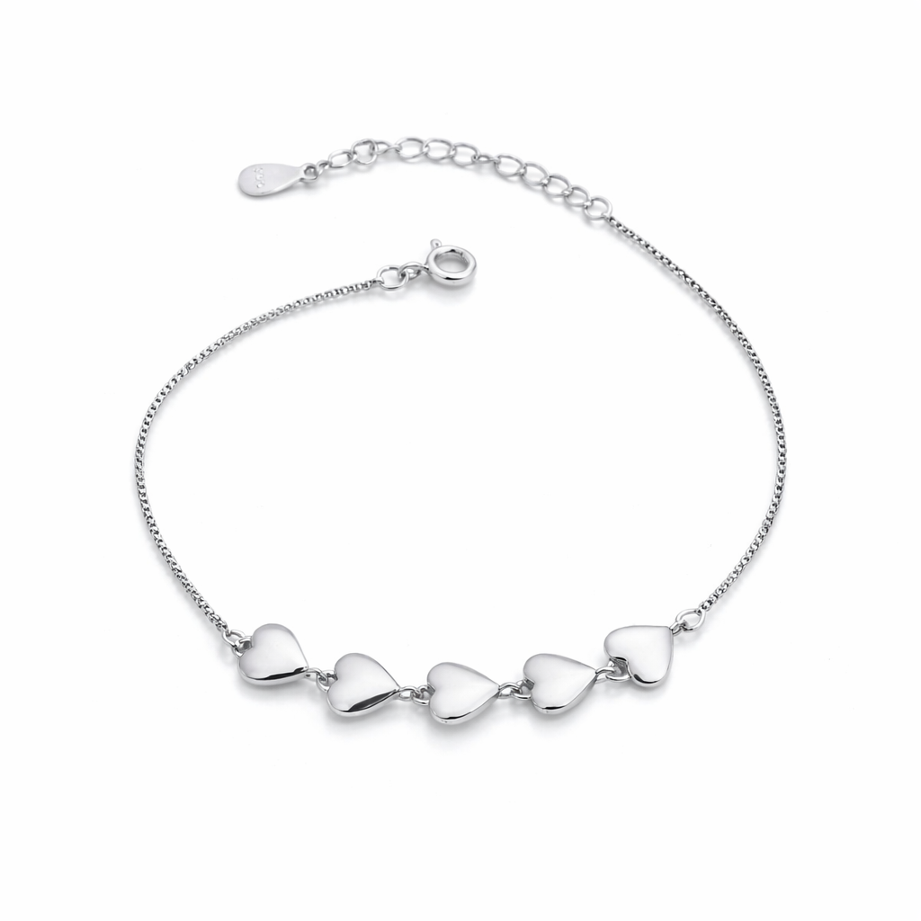 Brățară din Argint 925 Rodiat „Cinque Amore” – Inimioare Elegante, Lungime Ajustabilă 16+3 cm. BD396