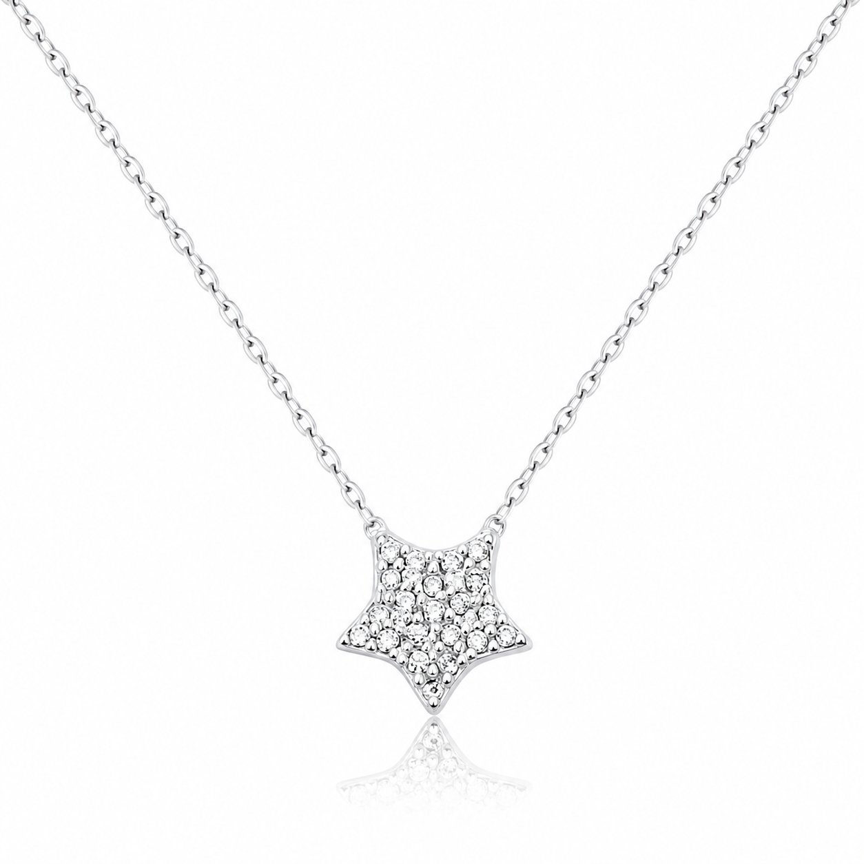 Colier Stea din Argint 925 cu Zirconii – Lant Reglabil 41+5 cm, Pandantiv 10 mm, Elegant si Stralucitor – Infinity Bijoux. C232