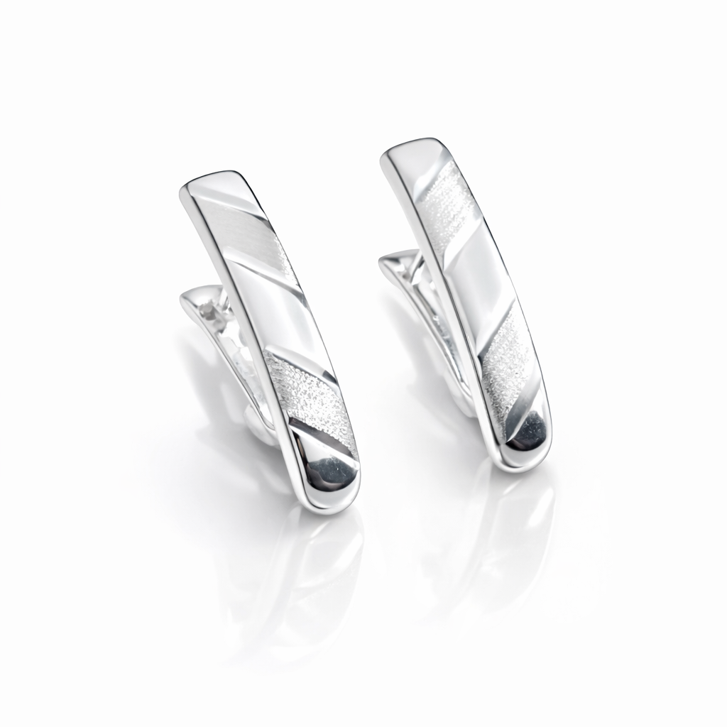 Cercei din Argint 925 „Armonia Reflexiei” – Design Curbat Elegant, Finisaj Lucios Premium. CD548