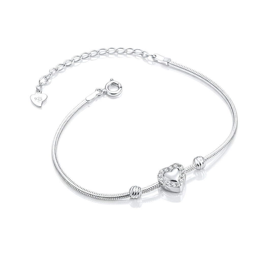 Brățară din Argint 925 „Inima Eternă” – Eleganță Delicată cu Zirconii Strălucitoare. BD 406