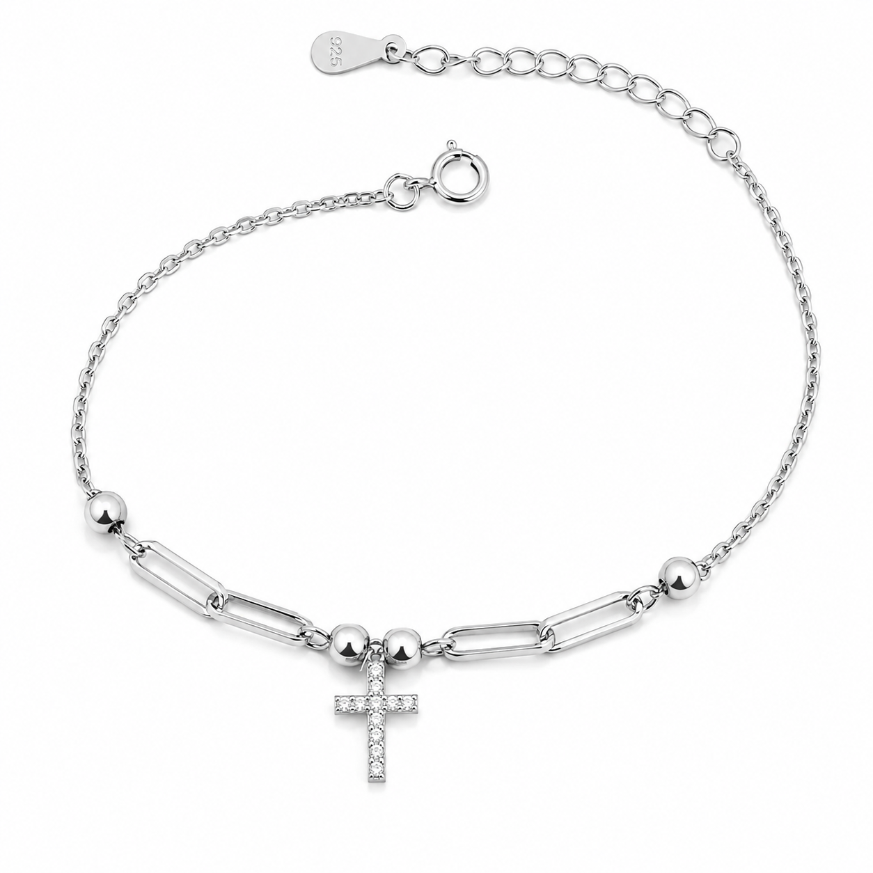 Brățară din Argint 925 Rodiat cu Cruce și Zirconii – Elegantă, Reglabilă 16+3 cm – Infinity Bijoux. BD438