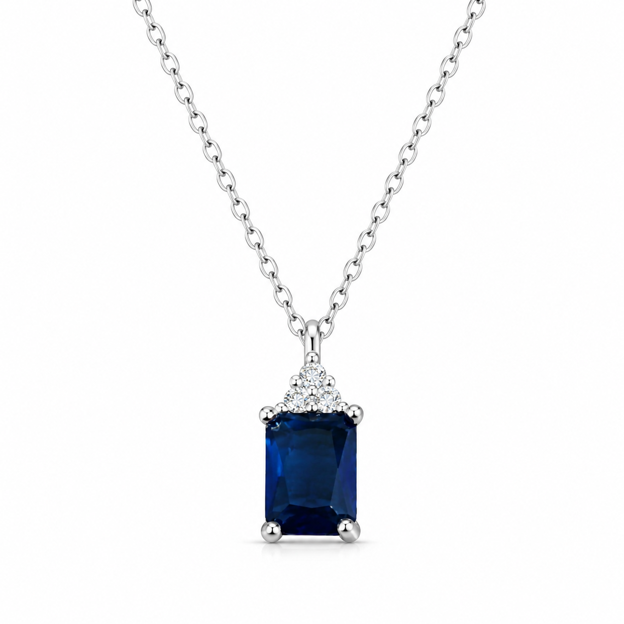 Colier Elegant din Argint 925 cu Pandantiv Albastru Safir și Zirconii Strălucitoare – 41+5 cm. C233