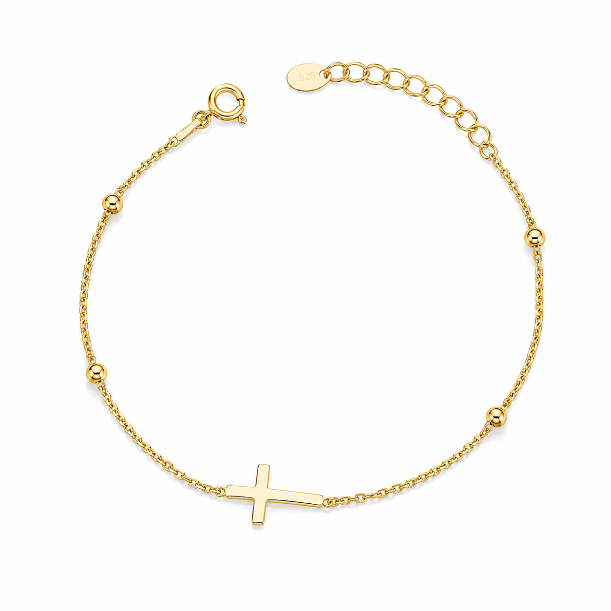 Brățară Cruce din Argint 925 Placat cu Aur 14K, Reglabilă 15+3 cm – Bijuterie Elegantă și Spirituală pentru Femei | Infinity Bijoux România. BD440
