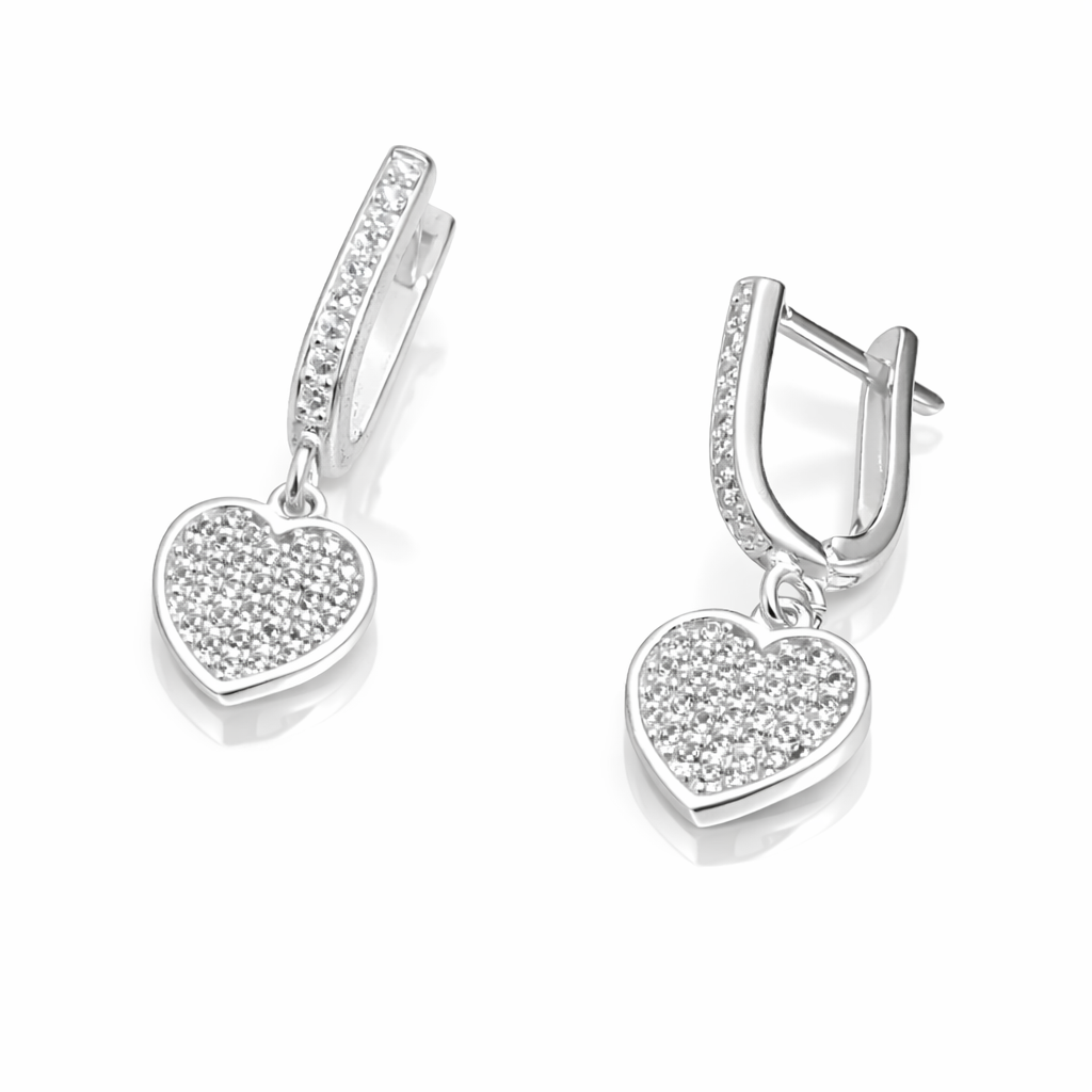 Cercei din Argint 925 cu Inimioare Pavé Strălucitoare – Eleganță Fină, Tortiță cu Zirconii, 23 mm. CD521