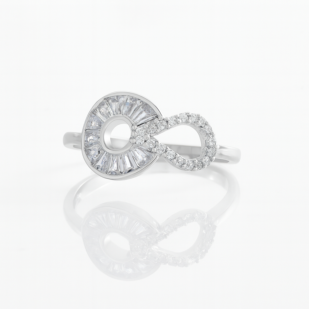 Inel elegant din argint 925 rodiat cu zirconii baguette, design circular strălucitor,  bijuterie rafinată pentru femei, 2.1 grame, ambalaj cadou inclus.