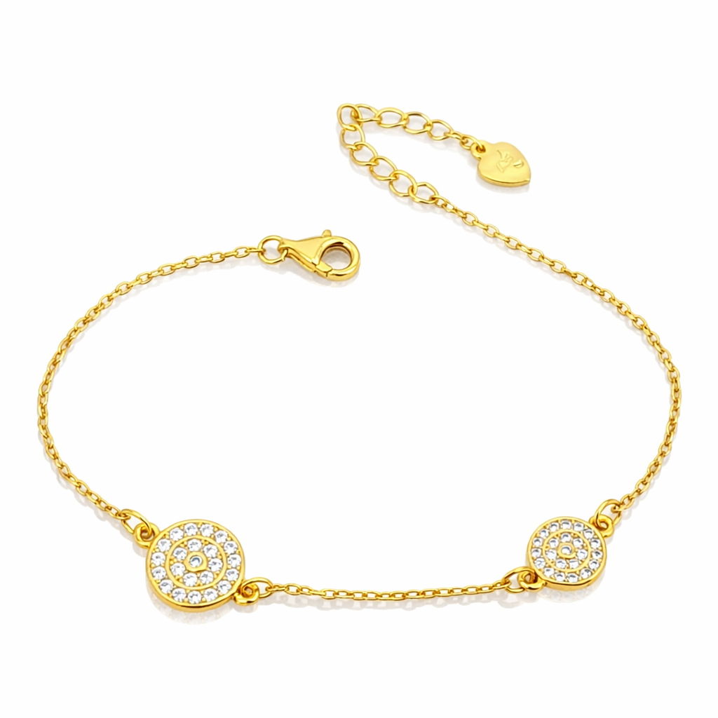 Brățară Elegantă Argint 925 Placată cu Aur 14K cu Zirconii – Model Cercuri Strălucitoare, Reglabilă 18+3 cm, 2.95g. BD399