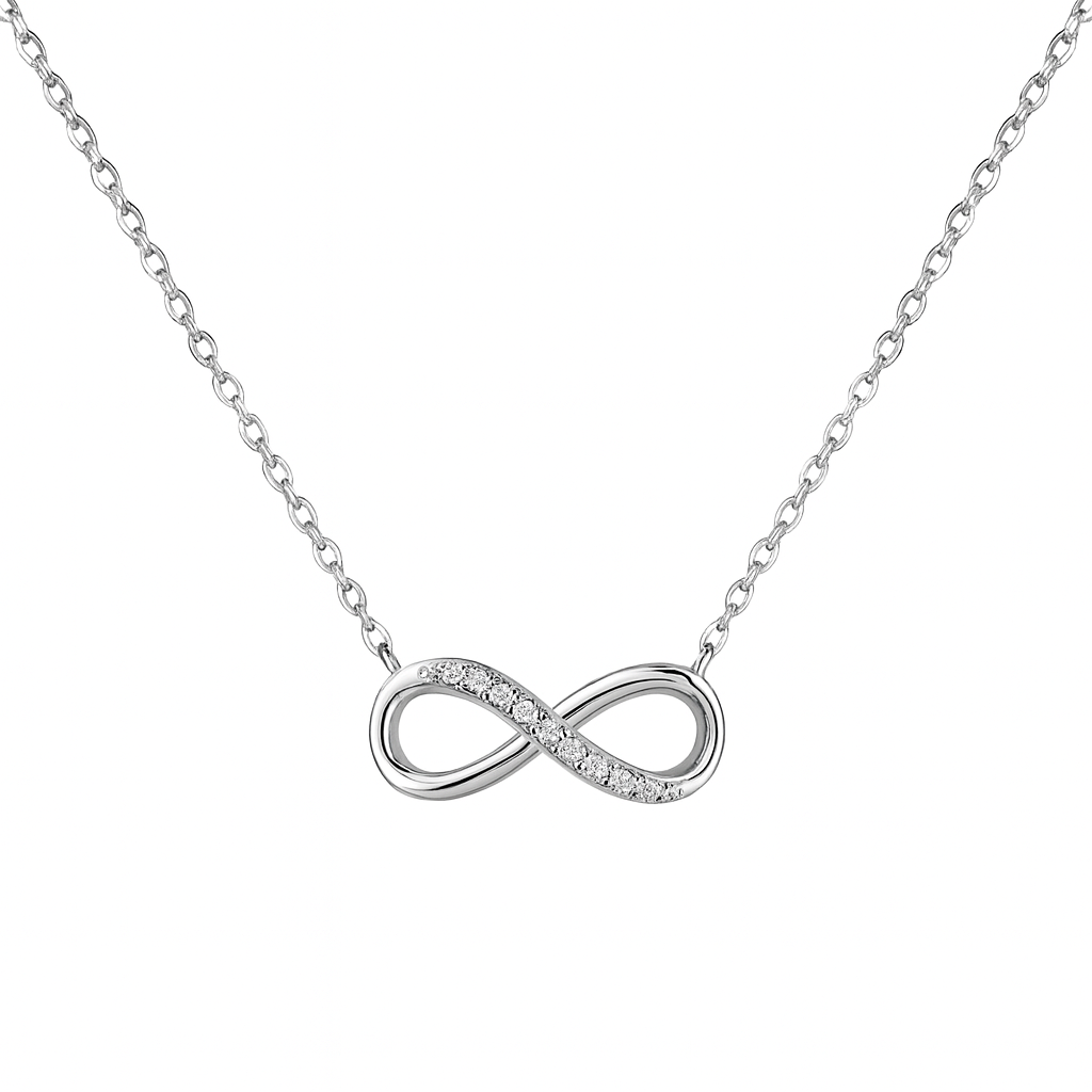 Colier Infinit din Argint 925 Rodiat, Pandantiv Elegant cu Cristale