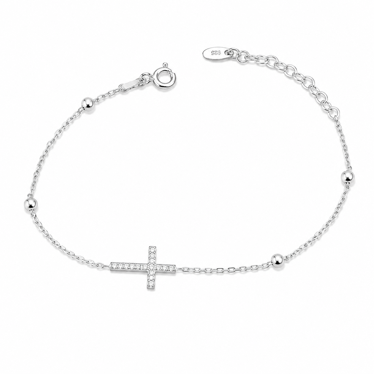 Brățară Argint 925 cu Cruce și Zirconii – Reglabilă 15+4 cm | Elegantă și Delicată | Cadou Premium. BD436