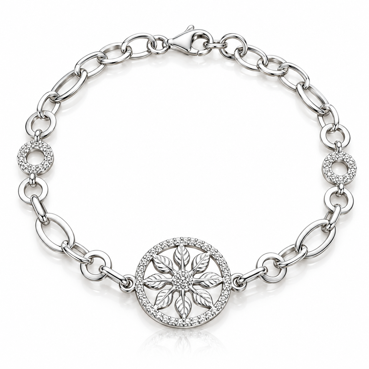 Brățară din argint 925 „Flora Celestă” – medalion floral de 18 mm, lungime 19 cm. BD478