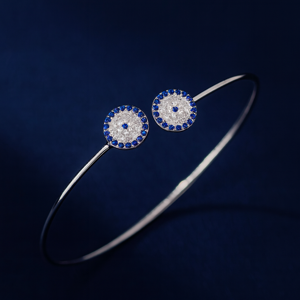 Brățară Deschisă din Argint 925 cu Ochi Albastru și Pietre Zirconiu