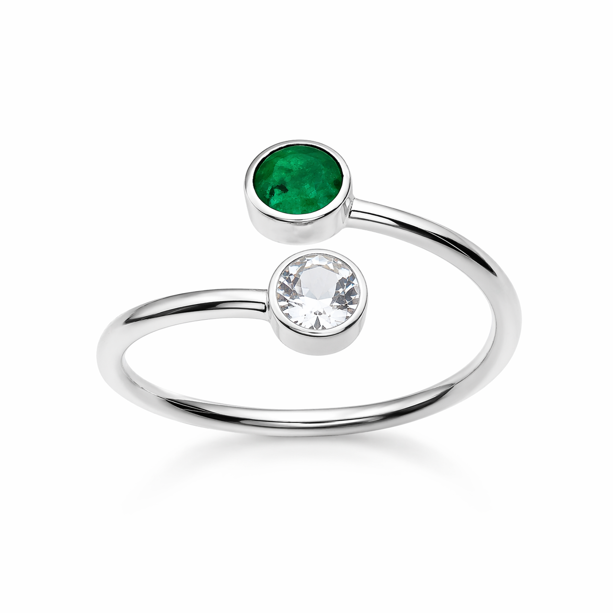 Inel reglabil argint 925 cu zirconiu verde si clar