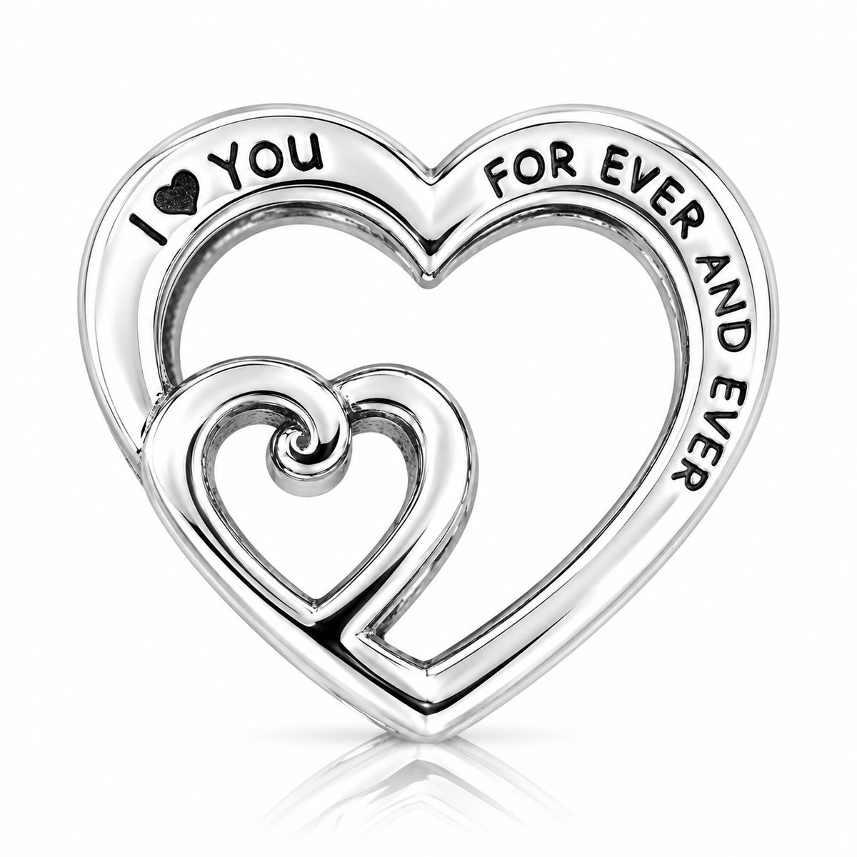 Charm Inimă Dublă „I ♥ You Forever and Ever” din Argint 925 – Simbolul Iubirii Eterne, Compatibil Pandora. T245