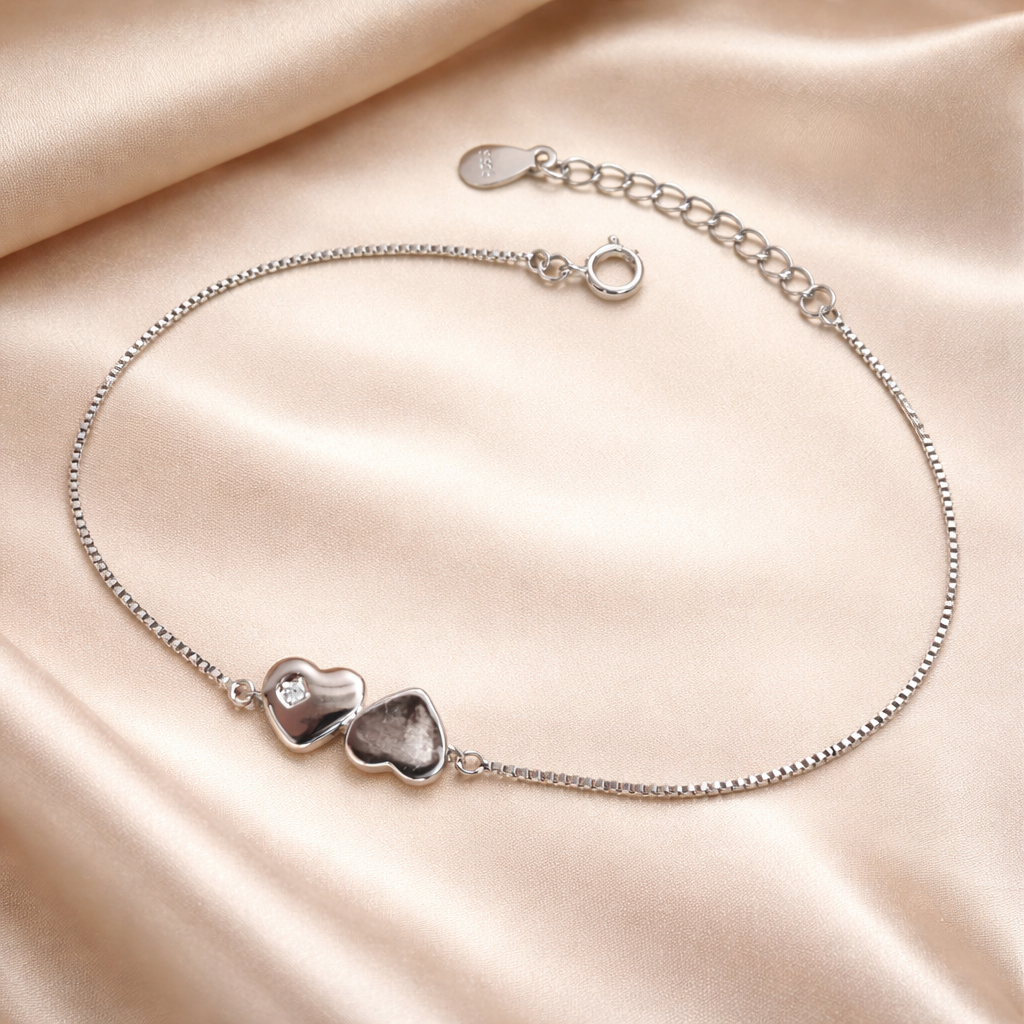 Brățară Argint 925 Rodiat cu Două Inimi – Simbolul Iubirii Infinite, Reglabilă 16+3 cm, Elegantă și Delicată. BD426
