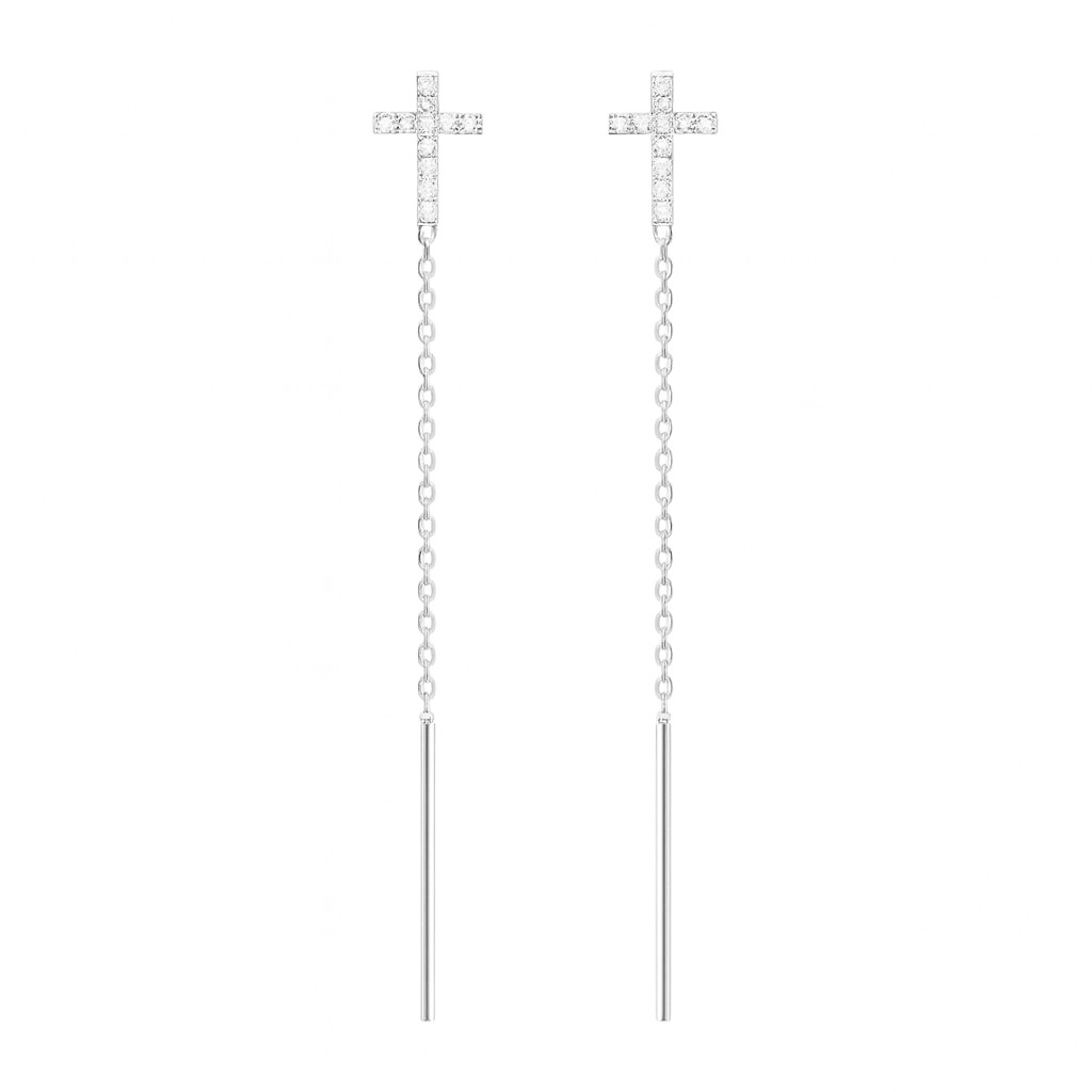 Cercei din Argint 925 cu Cruce și Lanț, Design Elegant