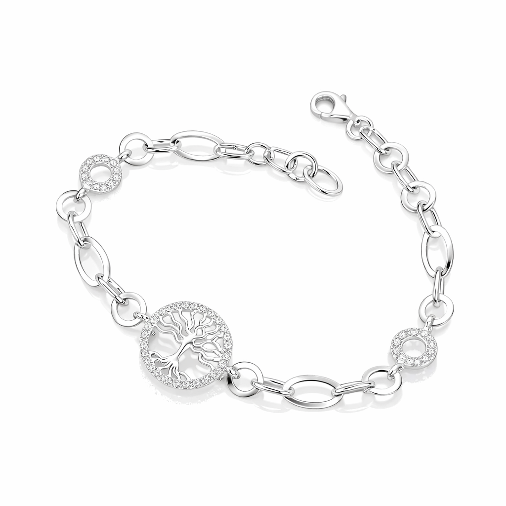Brățară din Argint 925 Copacul Vieții cu Charm Rotund – Design Elegant, 18 cm. BD387