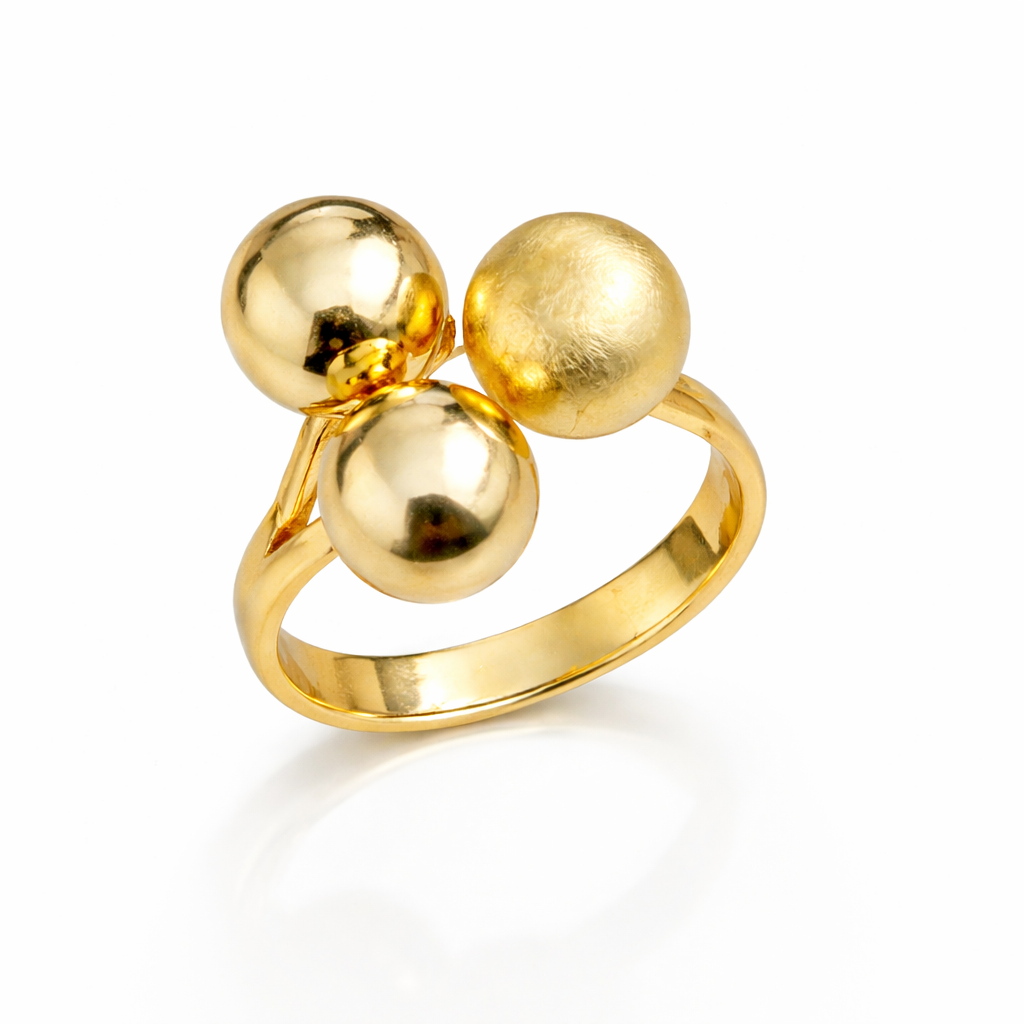 Inel Reglabil din Argint 925 Placat cu Aur 14K cu Biluțe de 8 mm – Inel Elegant Modern pentru Femei, Mărime Ajustabilă