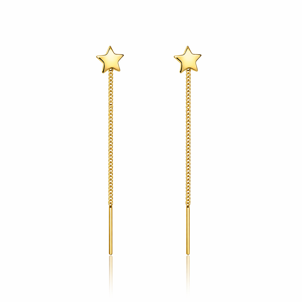 Cercei Lungi „Stella Auris” din Argint 925 Placat cu Aur – Stea Elegantă, 6.5 cm. CD556