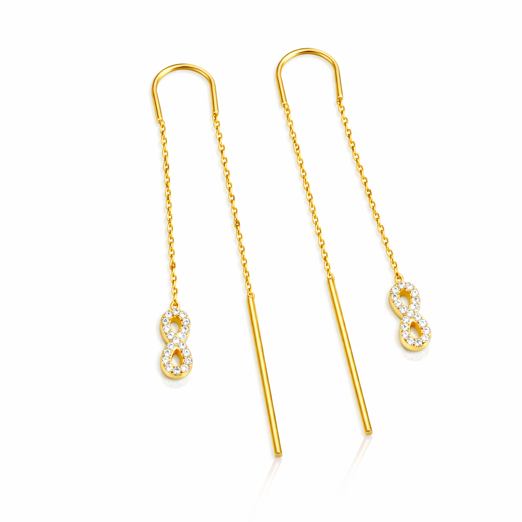 Cercei Lungii Infinit Argint 925 Placat cu Aur 14K – 8 cm, Zirconii Strălucitoare, Design Elegant | Livrare Rapidă România. CD532