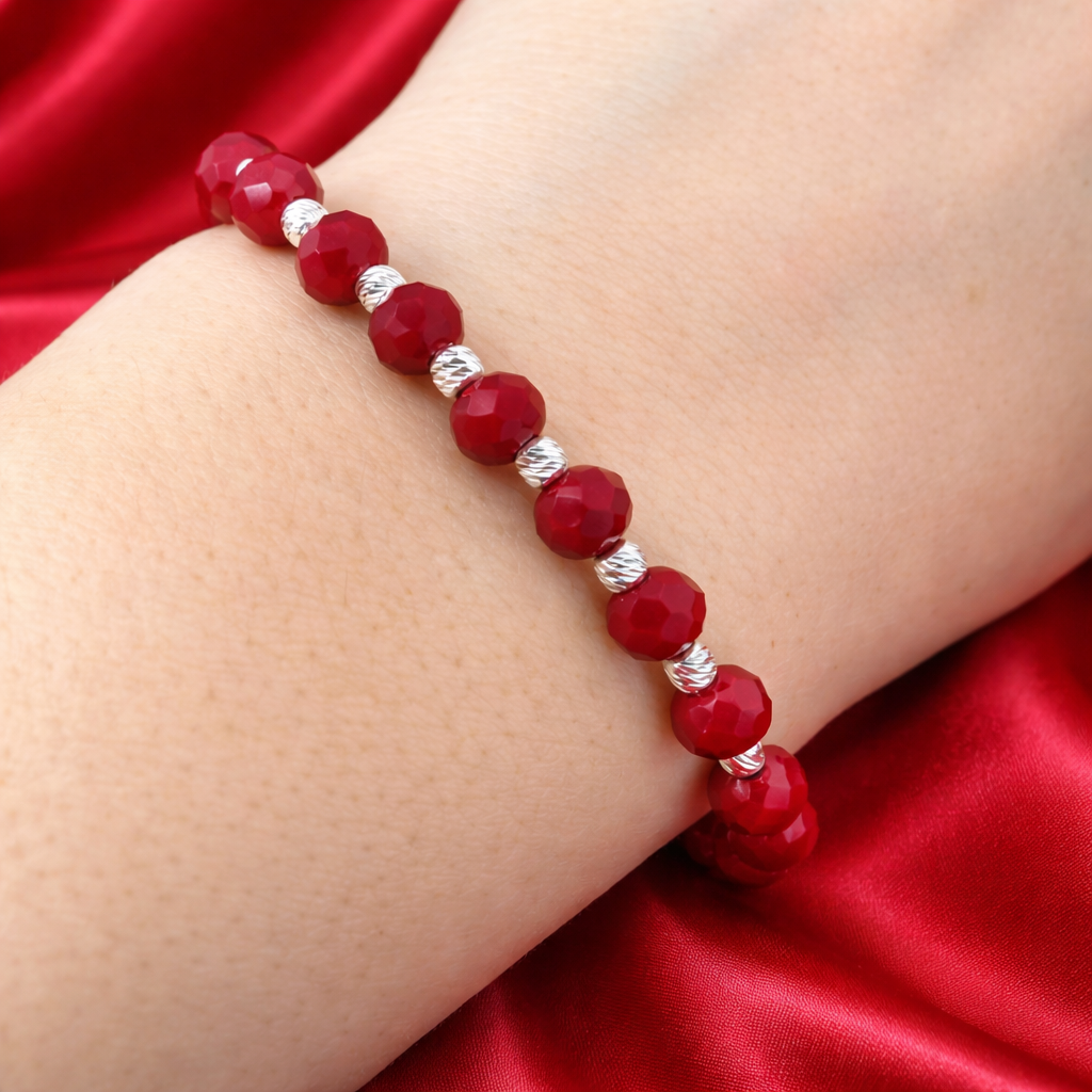 Brățară Unisex Handmade din Argint 925 cu Șnur Roșu Ajustabil – 21 Bile Argint. BS1