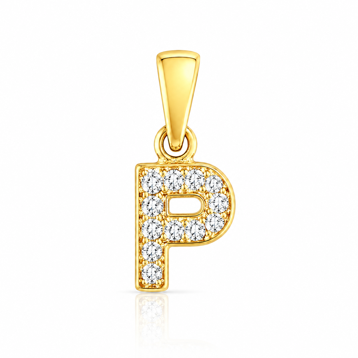 Pandantiv cu Inițiala P Placat cu Aur 14K din Argint 925 și Zirconii – Literă P, 1 cm, 0.76 g, Bijuterie Personalizată Elegantă P61