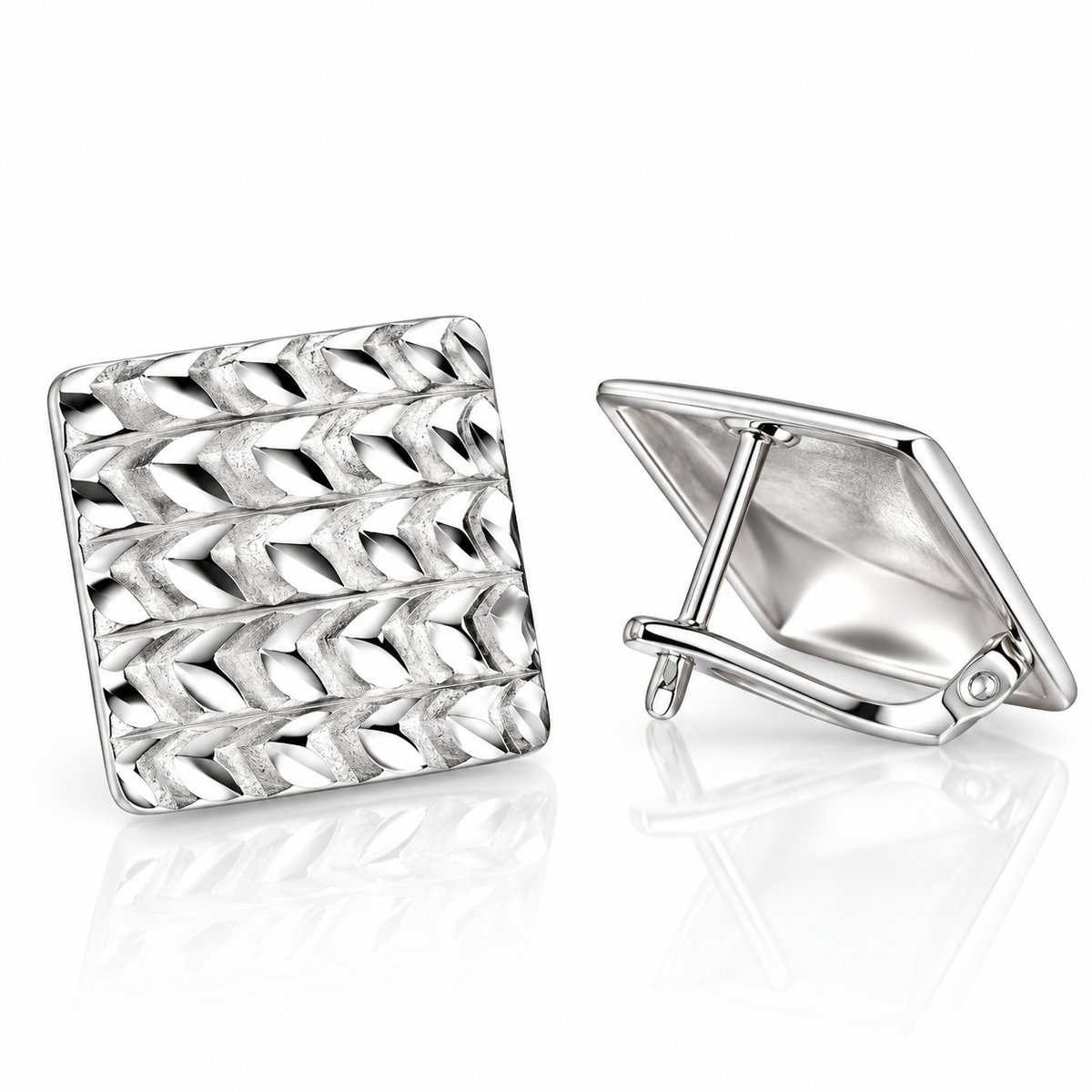 Cercei din Argint 925 „Silver Mosaic” – Design Pătrat Fațetat