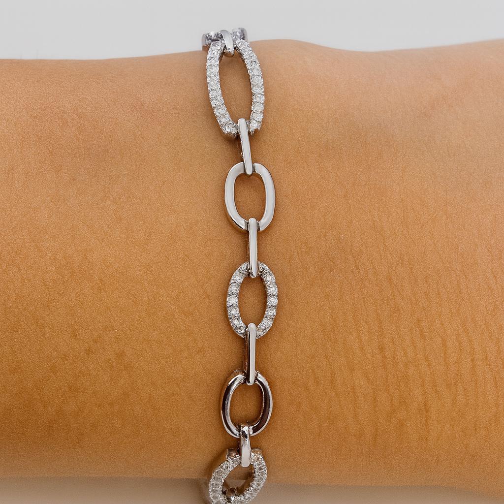 Brățară elegantă din argint 925 rodiat cu zale ovale și zirconii