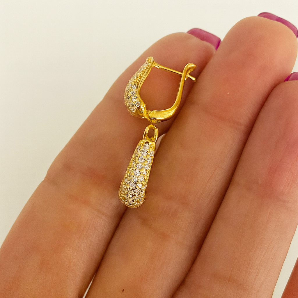 Cercei din Argint 925 Placat cu Aur 14K, Pave Zirconiu