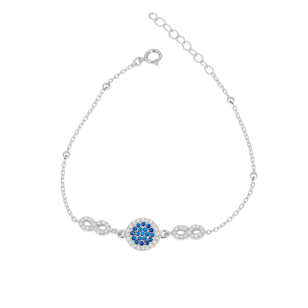Brățară din Argint 925 cu Pietre Albastre și Semnul Infinitului, Reglabilă