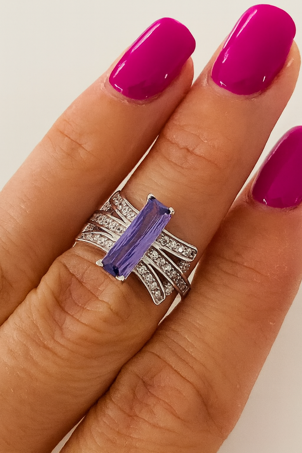 Inel din argint 925 statement cu piatră mov deschis Eternal Shine, marimea 12