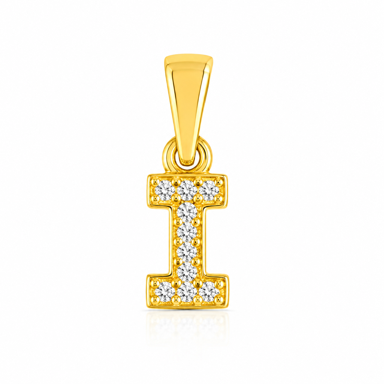 Pandantiv cu Inițiala I Placat cu Aur 14K din Argint 925 și Zirconii – Literă I Elegantă, 1 cm, 0.76 g, Bijuterie Personalizată pentru Femei P61