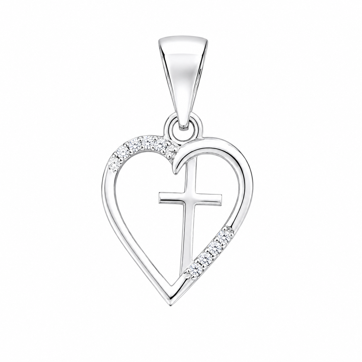 Pandantiv din Argint 925 „Credință în Inimă” – Cruce și Inimă cu Zirconii, 1.5 cm. P53
