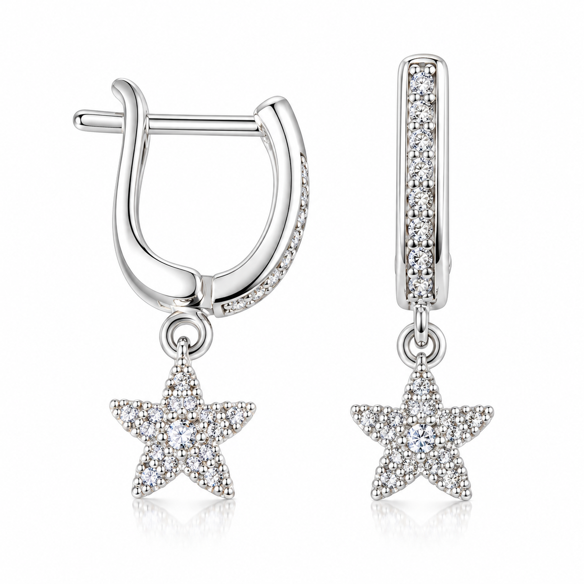 Cercei din Argint 925 Steluțe Celeste – Eleganță Strălucitoare cu Pietre Albe, Tortiță 1 cm, Lungime 2 cm. CD667